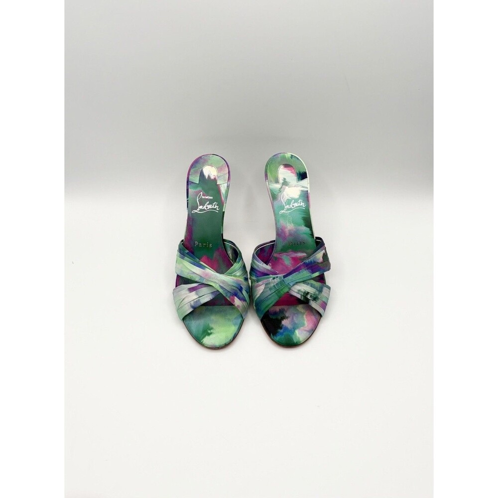Christian Louboutin Nichol Is Back Blue Watercolor Satin Mule Heels Size EU 38.5 - Picture 2 of 11